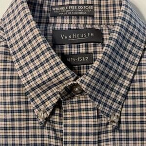 Van Heusen Men's Oxford Plaid Wrinkle Free Button Down Shirt M 15 . 15 1/2 note